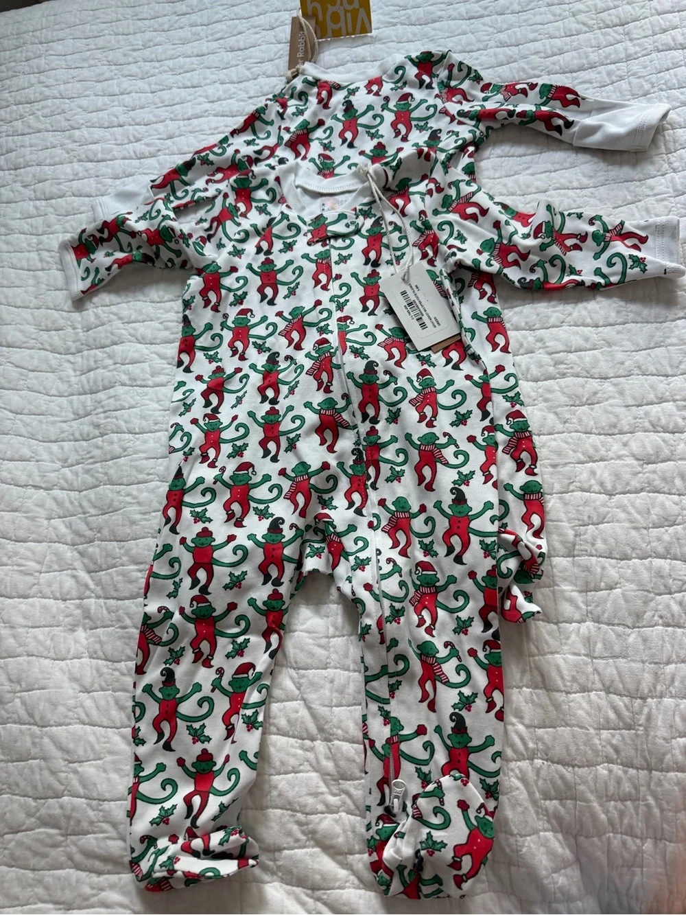Roller Rabbit White Footie with Red & Green Monkey Print